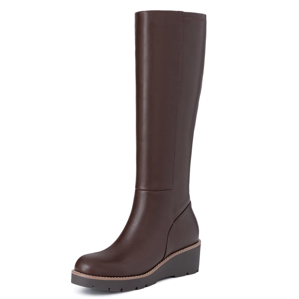 Athlefit Wedge Knee-High Boot in Dark Brown
