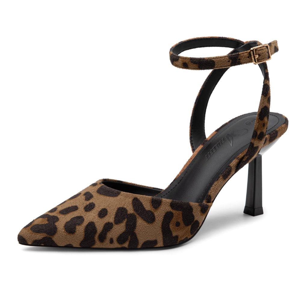 Athlefit Ankle Strap Pointed Toe Pump in Leopard Suede