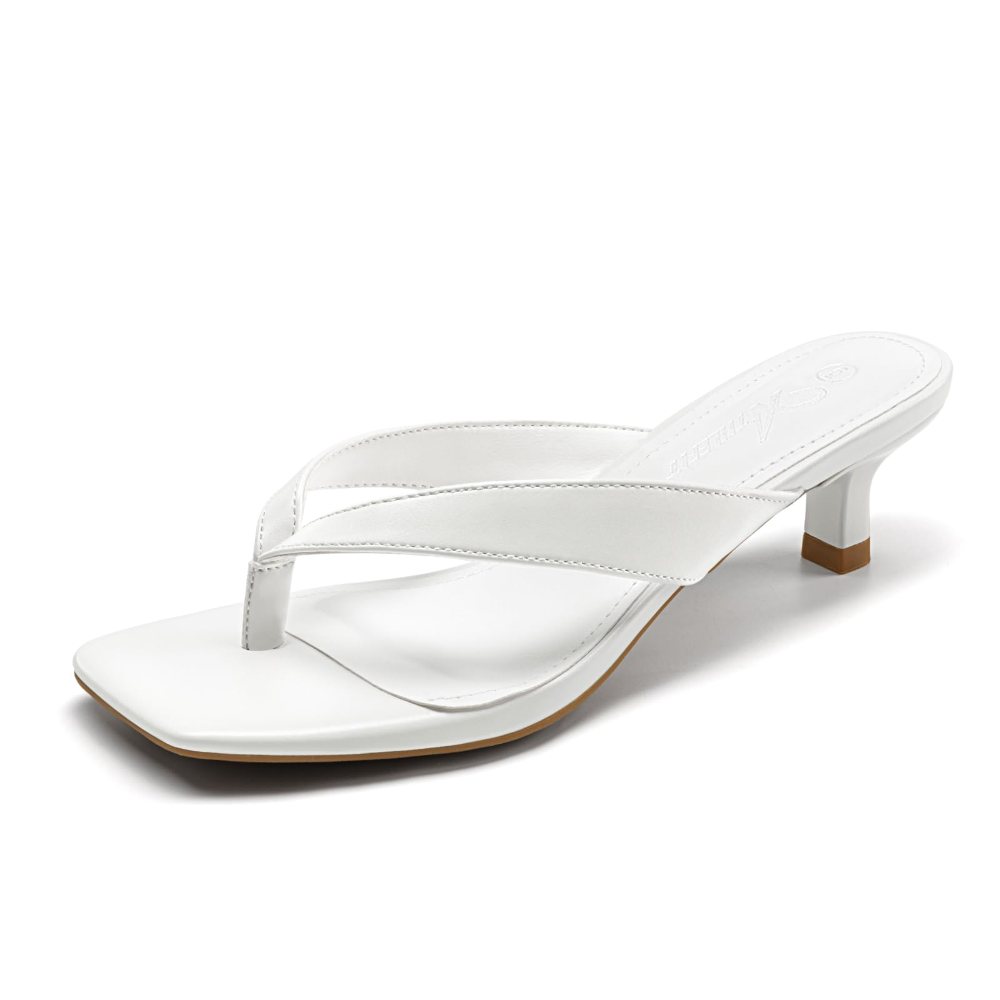 Athlefit Square Toe Kitten Heel Flip-Flop in White