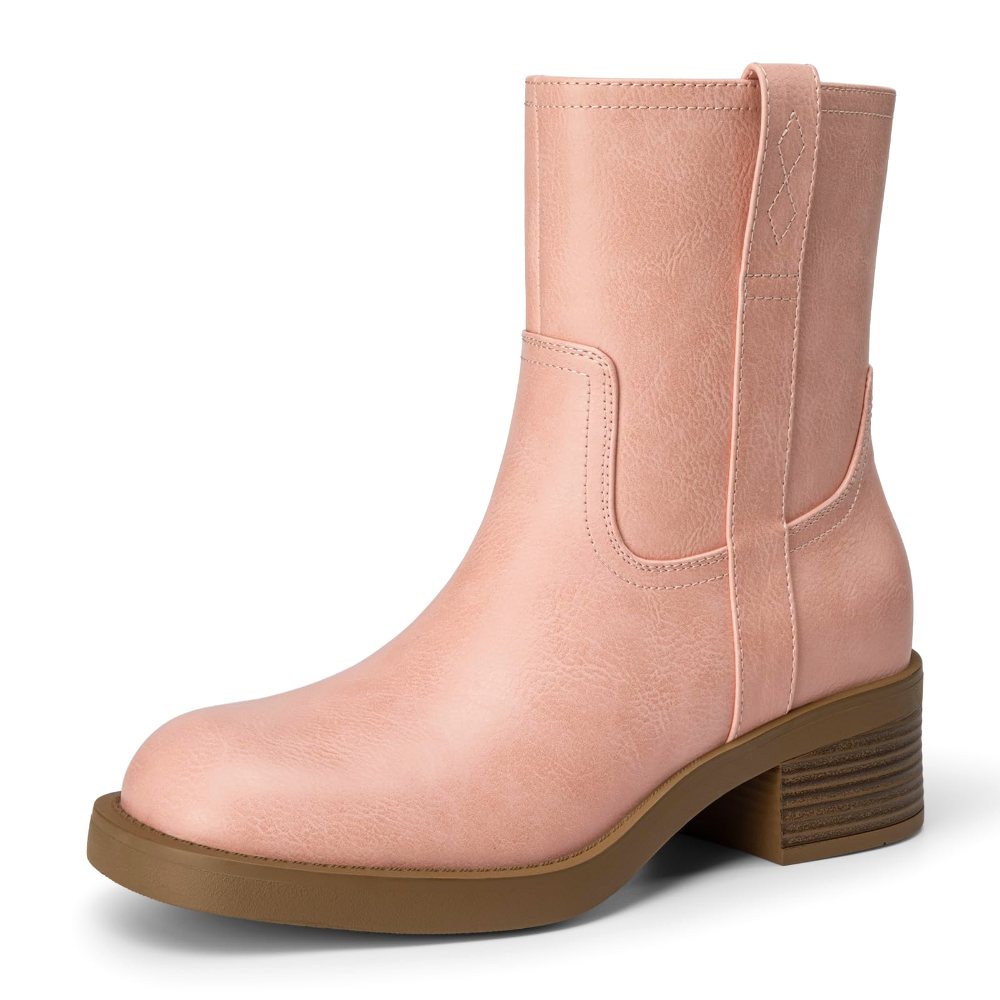 Athlefit Square Toe Low Block Heel Bootie in Pink