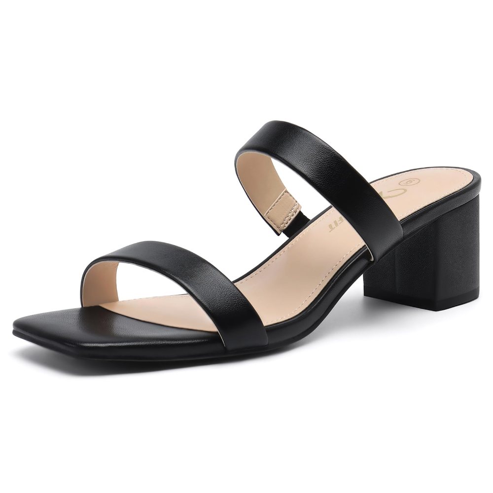 Athlefit Clear Strap Block Heel Slide in Black