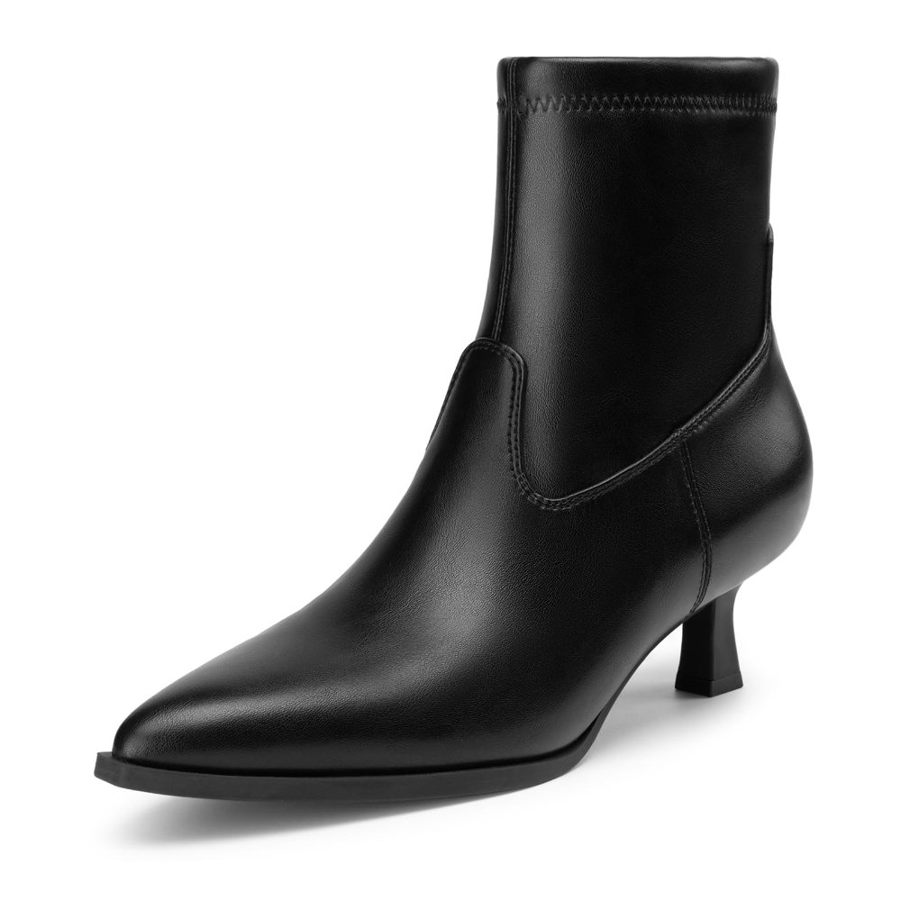 Athlefit Pointed Toe Kitten Heel Bootie in Black