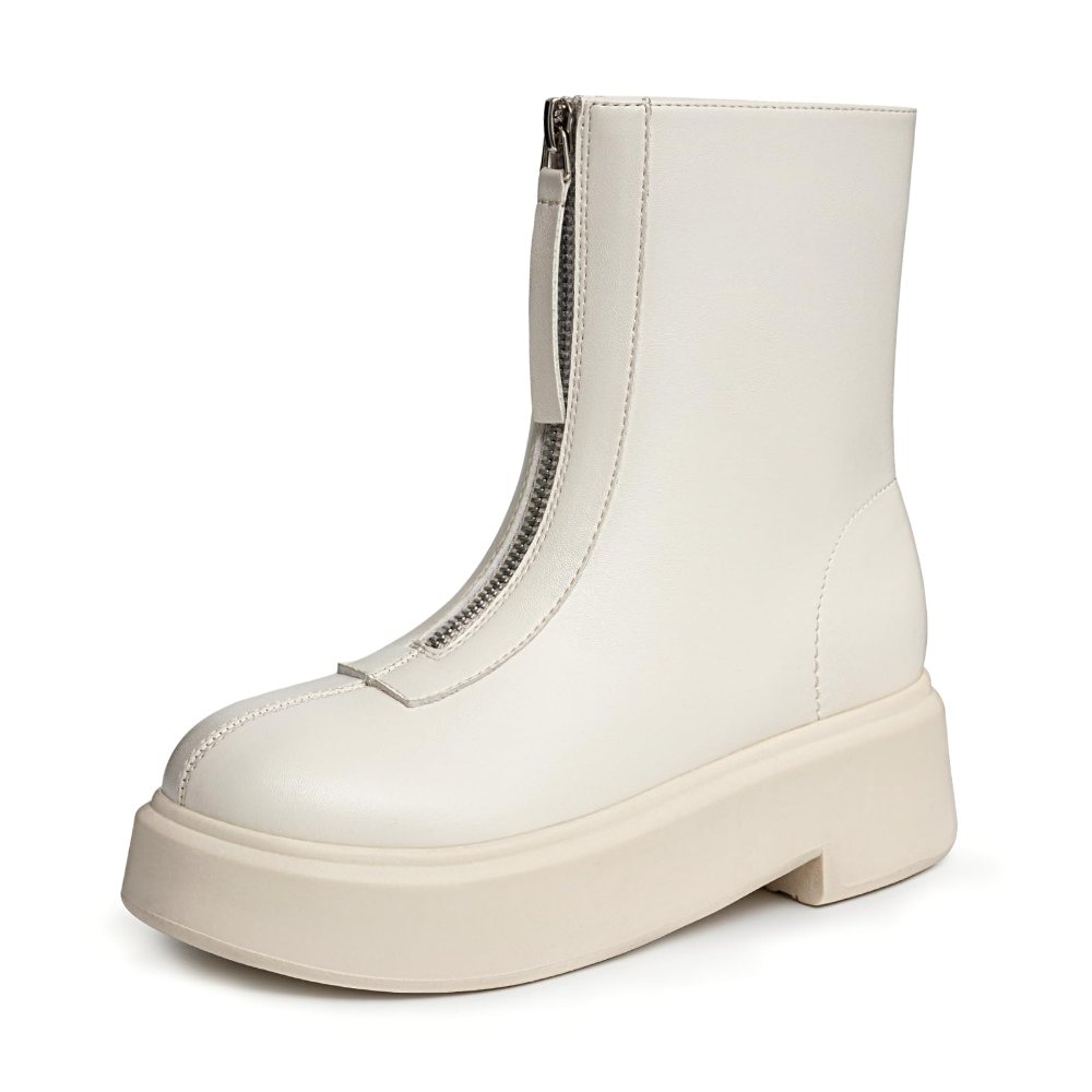 Athlefit Front Zip Platform Bootie in Beige