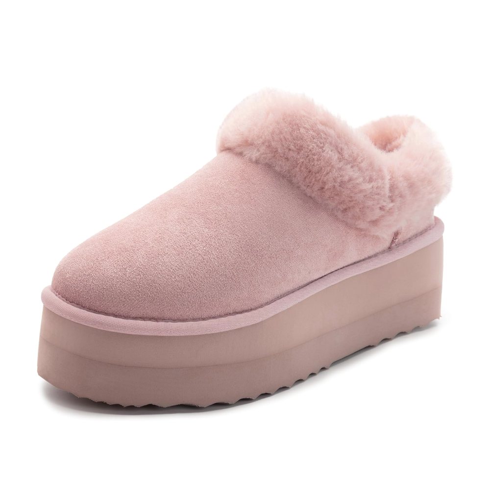 Athlefit Faux Fur Platform Slipper in Dusty Pink