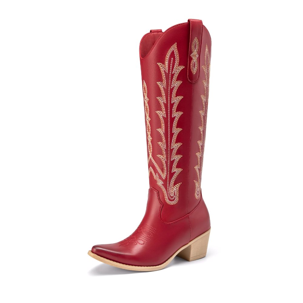 Athlefit Square Toe Tall Cowboy Boot in Red