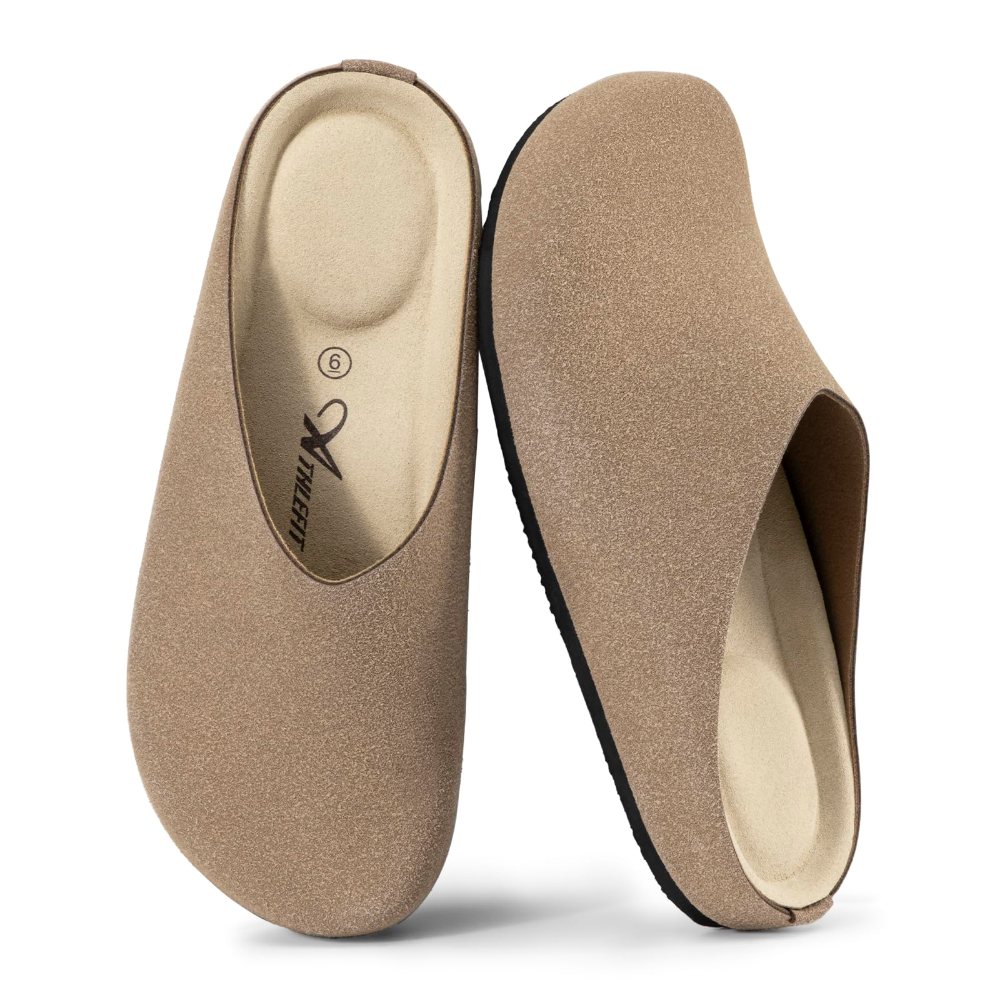 Athlefit Cork Footbed Suede Clog in Brown