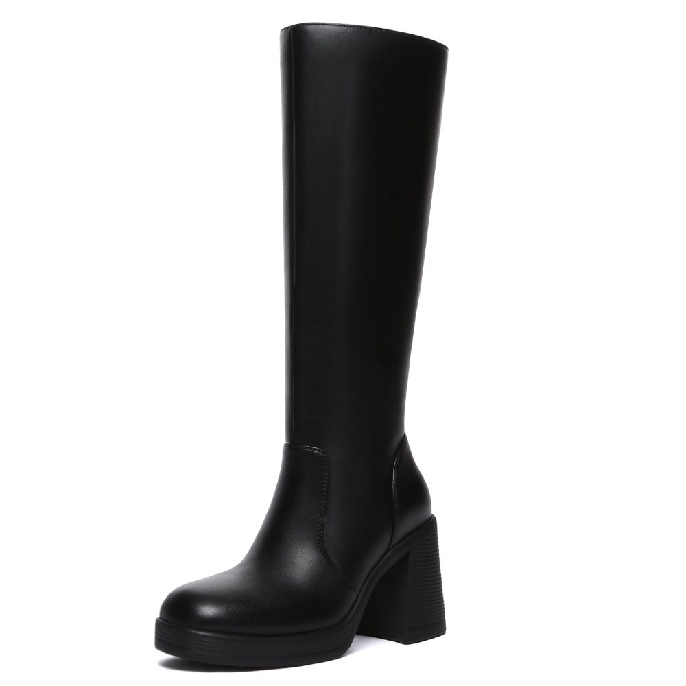 Athlefit Wide Calf Platform Knee-High Boot in Black