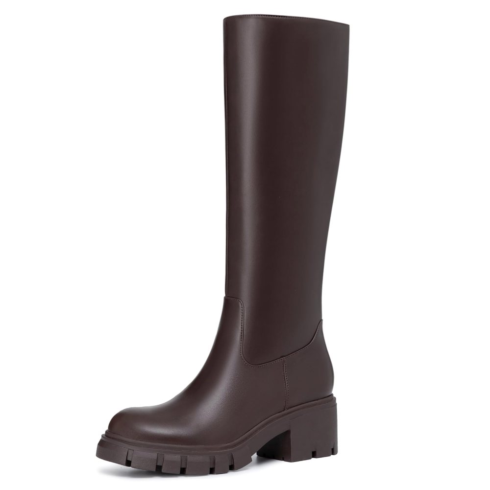 Athlefit Lug Sole Platform Knee-High Boot in Brown