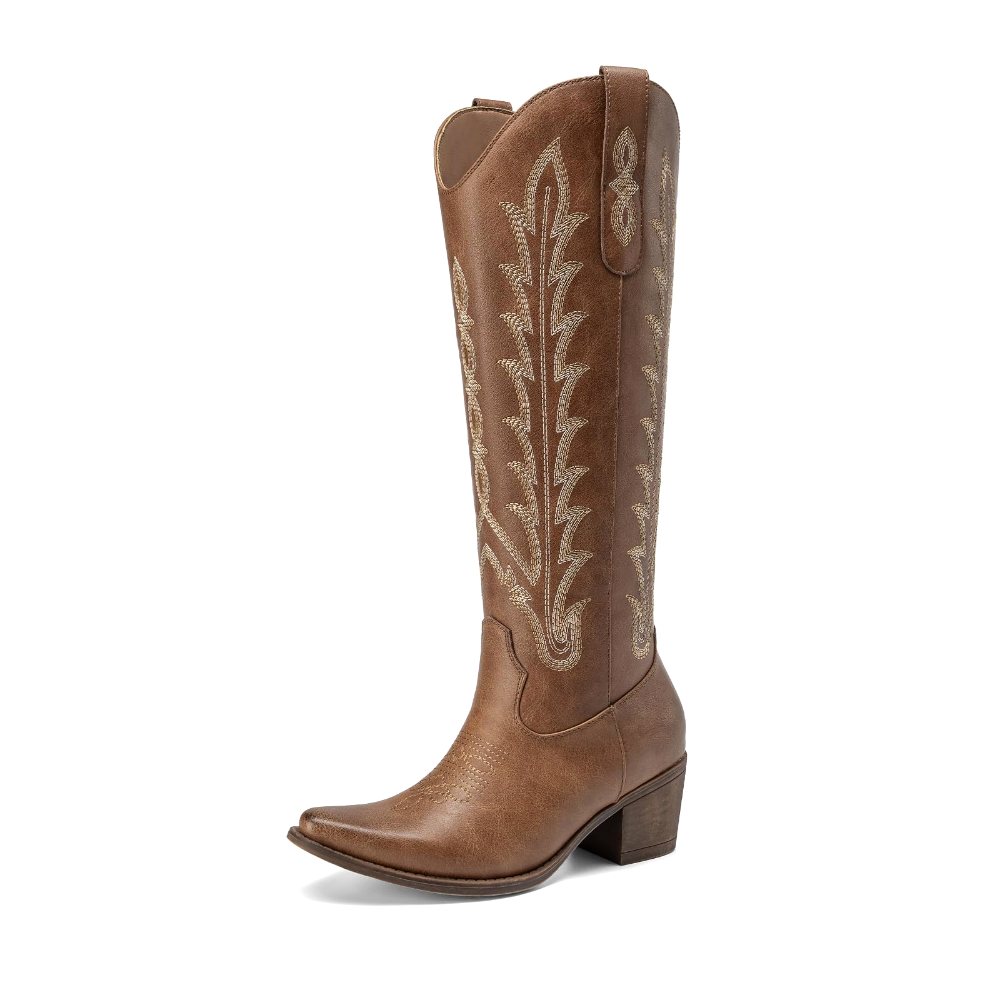 Athlefit Square Toe Tall Cowboy Boot in Brown
