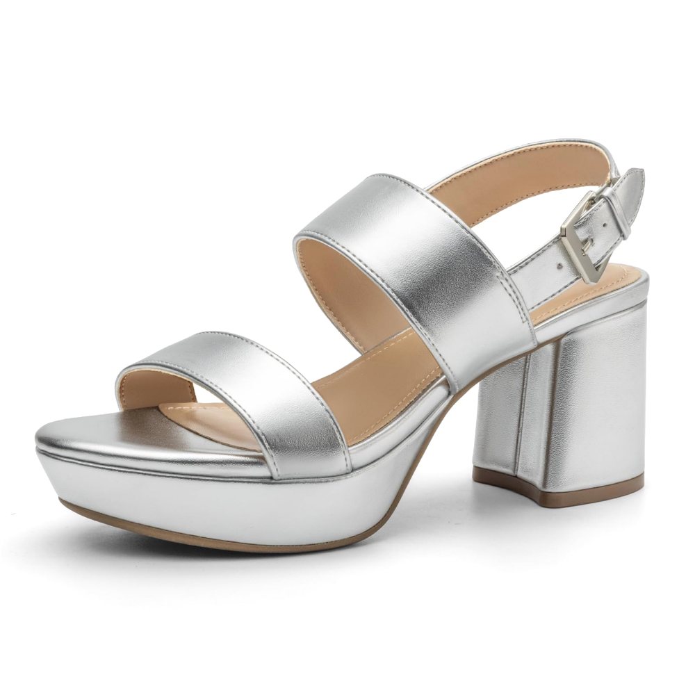 Athlefit Cork Platform Block Heel Sandal in Silver