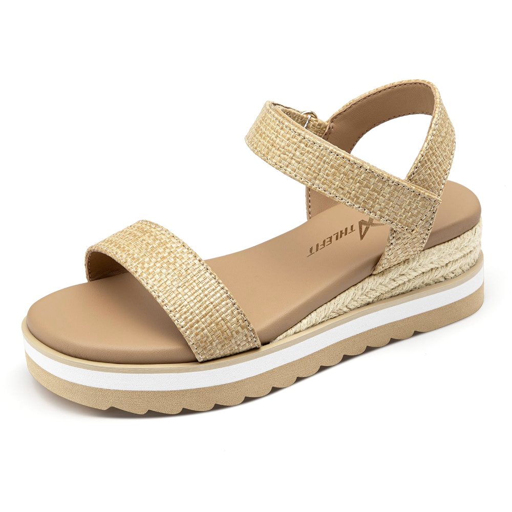 Athlefit Girls' Espadrille Platform Sandal in Natural Raffia