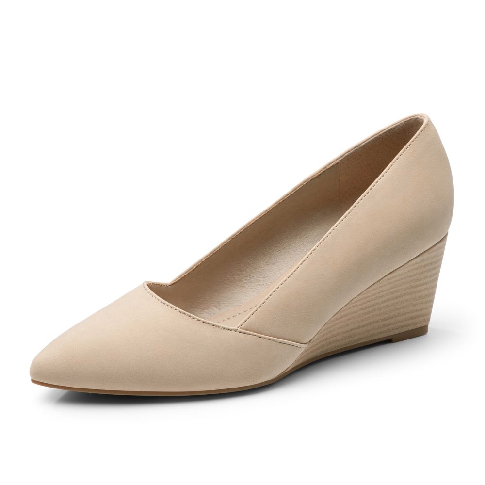 Athlefit Low Wedge Pump in Nude Nubuck