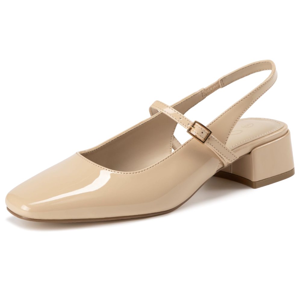 Athlefit Square Toe Mary Jane Pump in Nude
