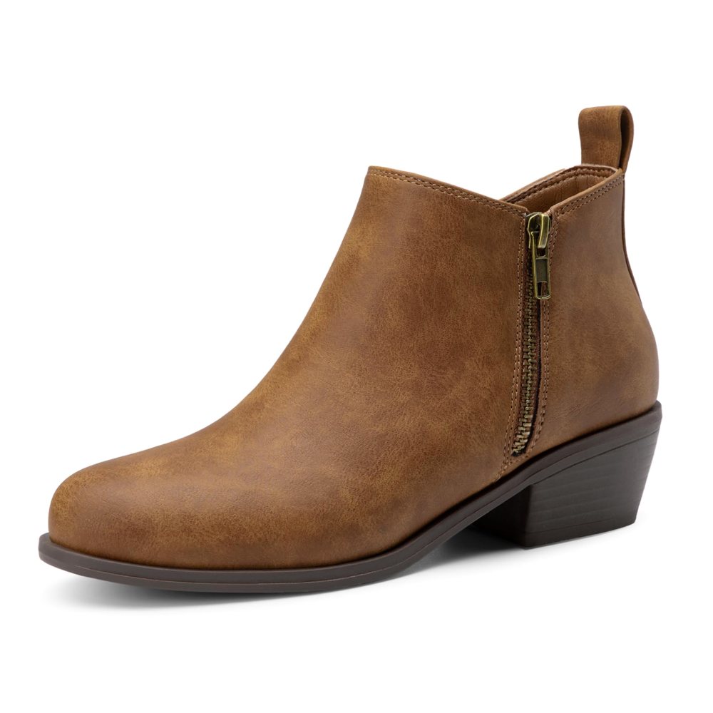 Athlefit Side Zip Low Heel Ankle Boot in Tan
