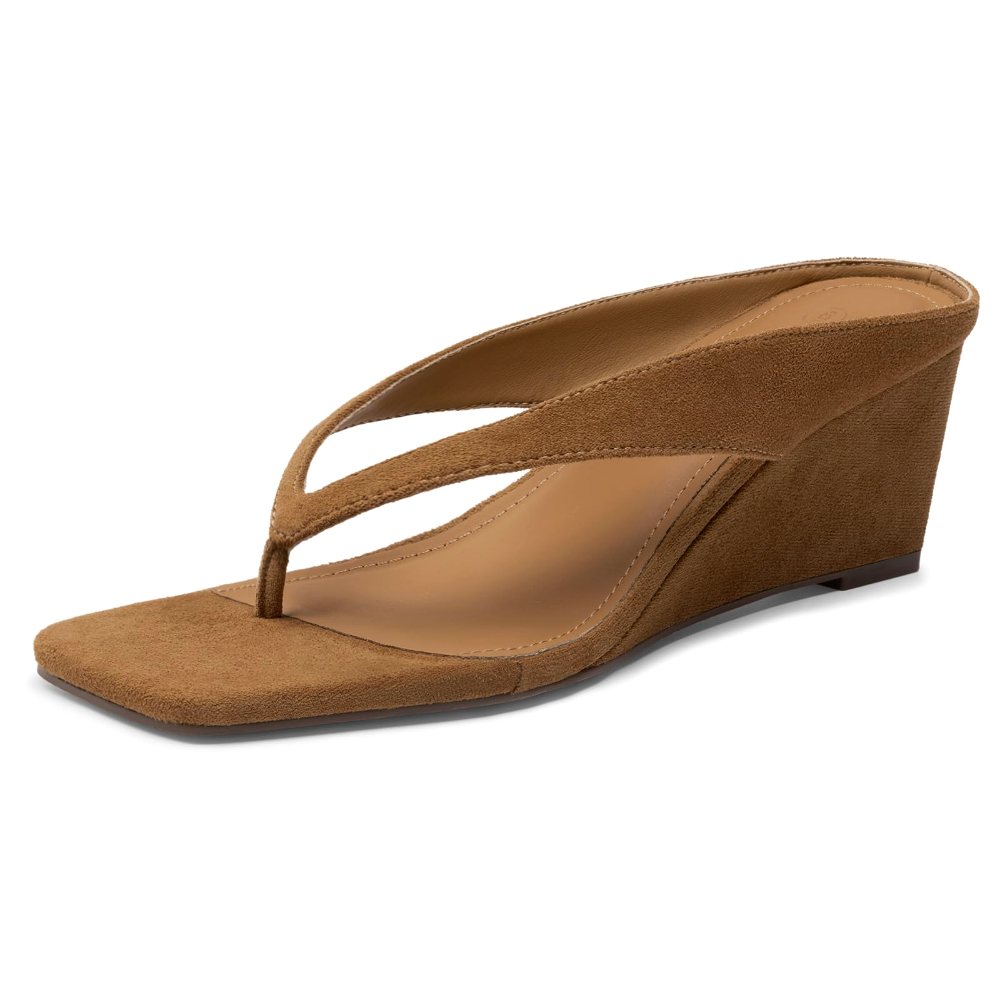 Athlefit Thong Wedge Flip-Flop in Brown Suede