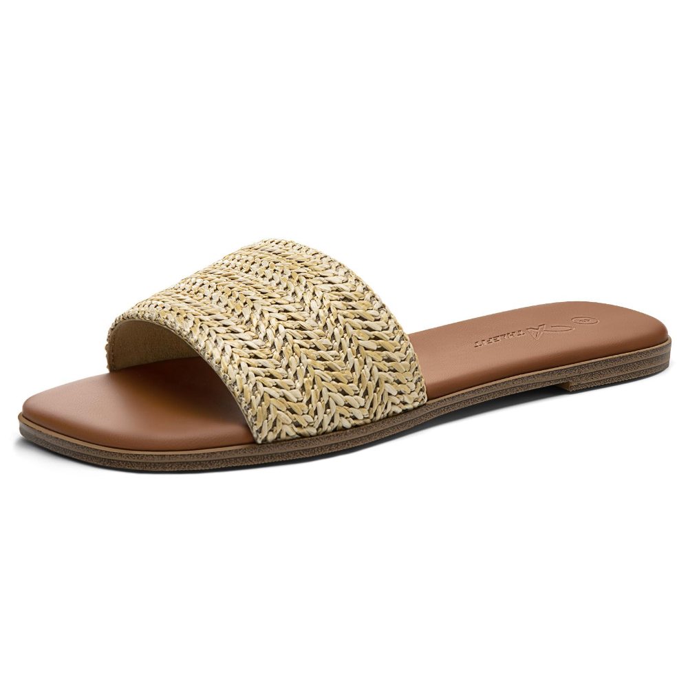 Athlefit Raffia Band Flat Slide in Apricot Raffia