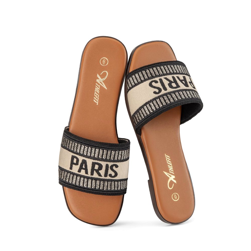 Athlefit Embroidered Strap Slide in Black Gold
