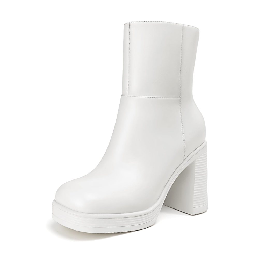Athlefit High Block Heel Platform Ankle Boot in White