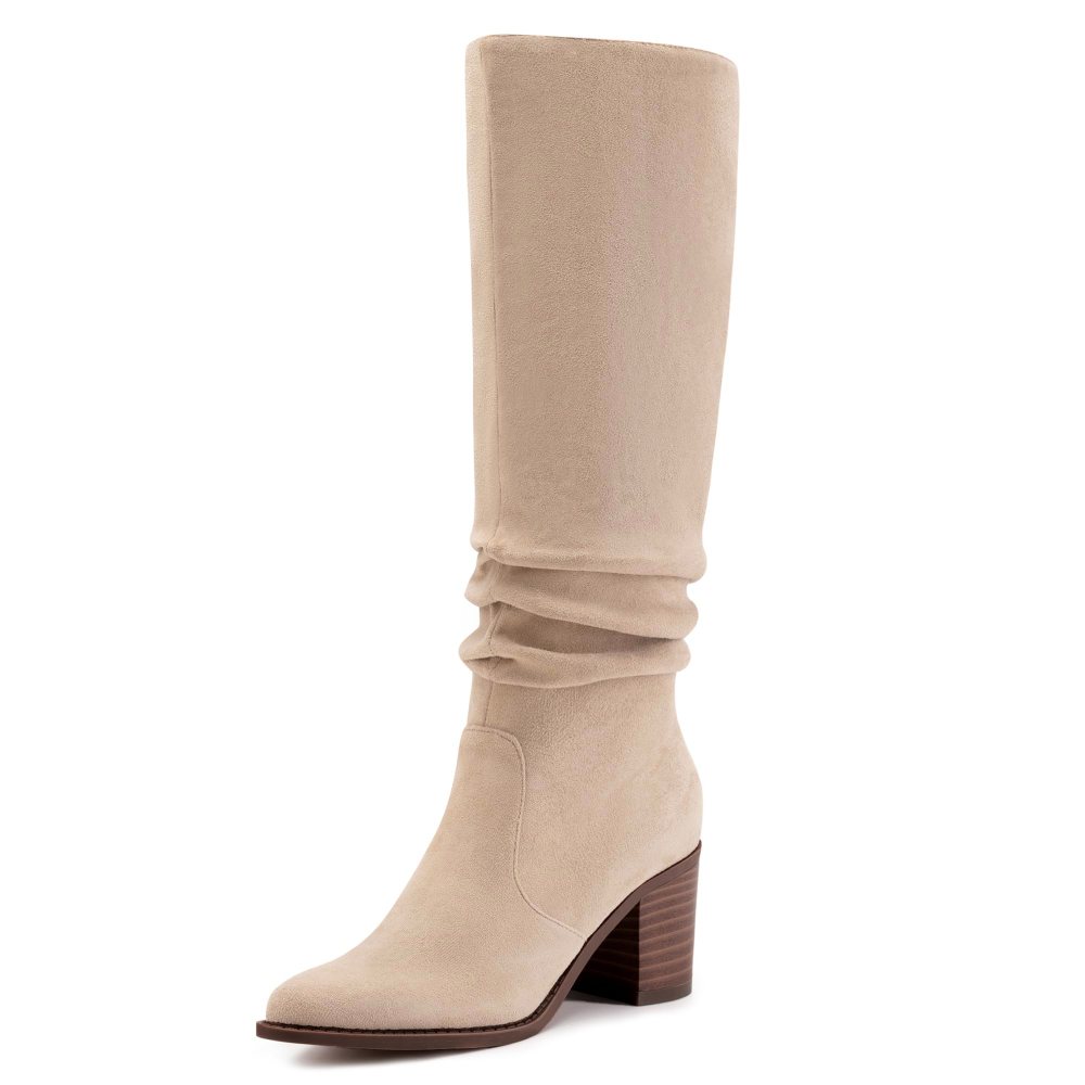Athlefit Slouchy Suede Knee-High Boot in Apricot