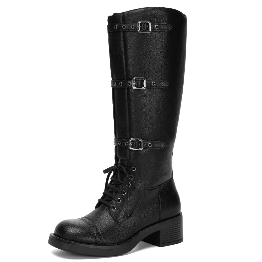 Athlefit Wide Calf Lace-Up Riding Boot in Black