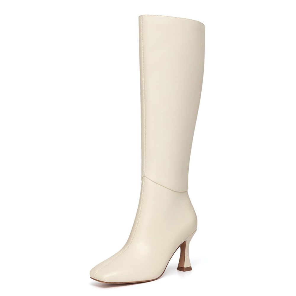 Athlefit Kitten Heel Knee-High Boot in Beige