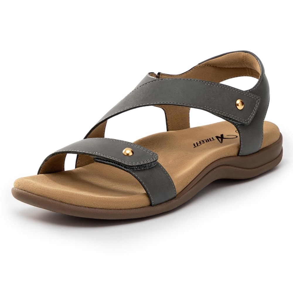 Athlefit Arch Support Hook and Loop Sandal in Grey