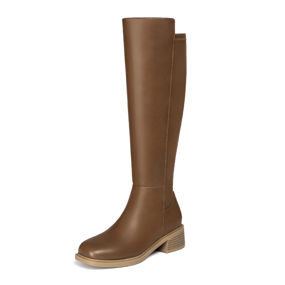 Athlefit Stretch Flat Knee-High Boot in Brown