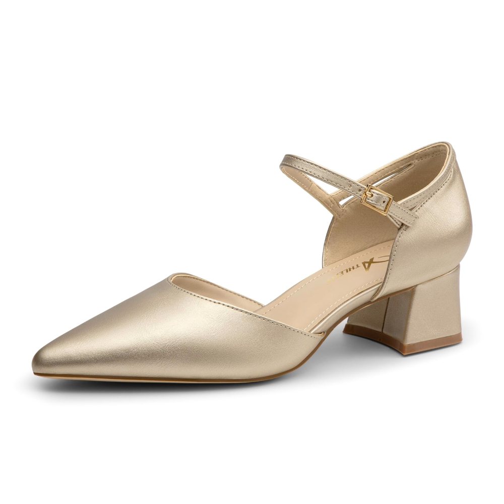 Athlefit Mary Jane Block Heel Pump in Champagne