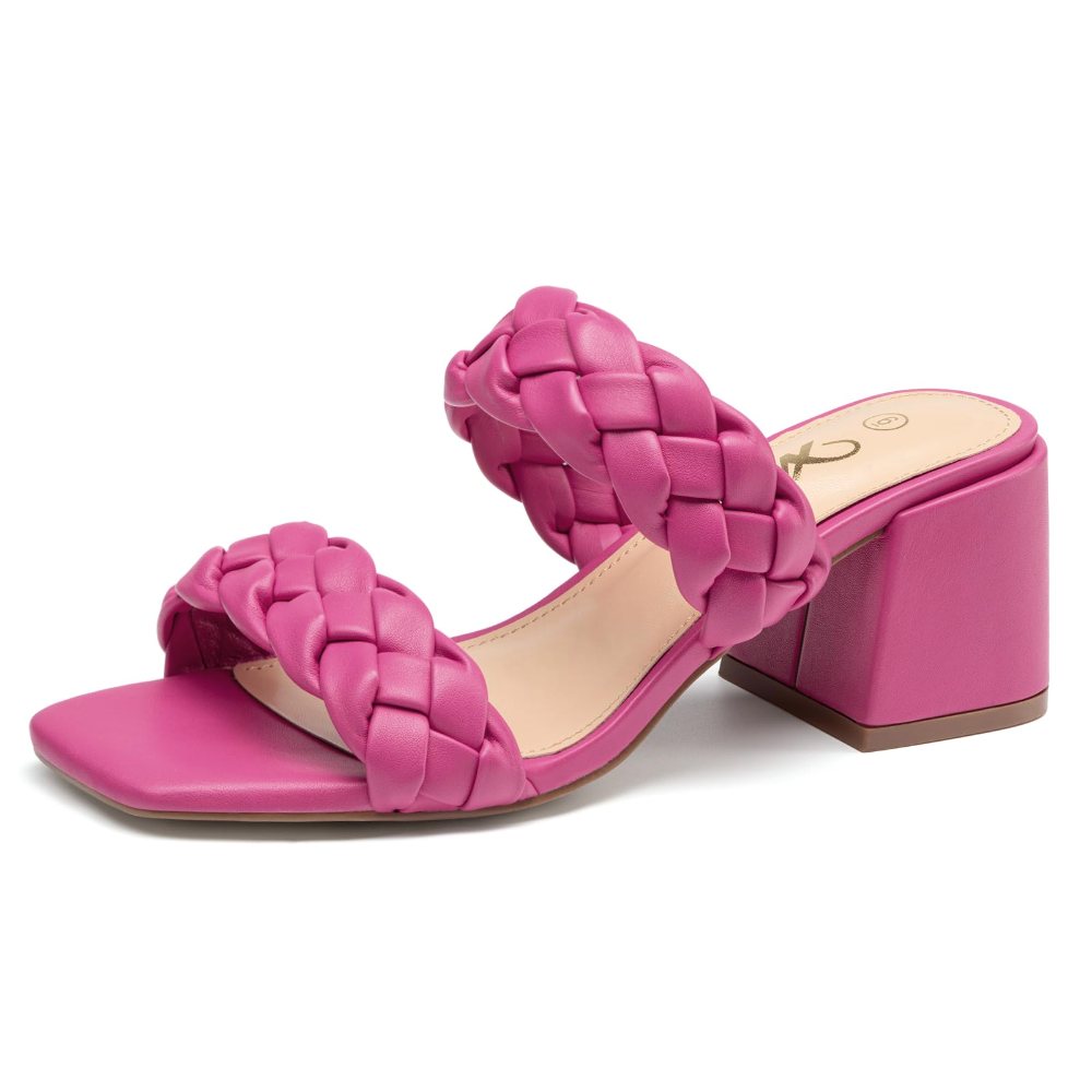 Athlefit Braided Low Block Heel Sandal in Hot Pink