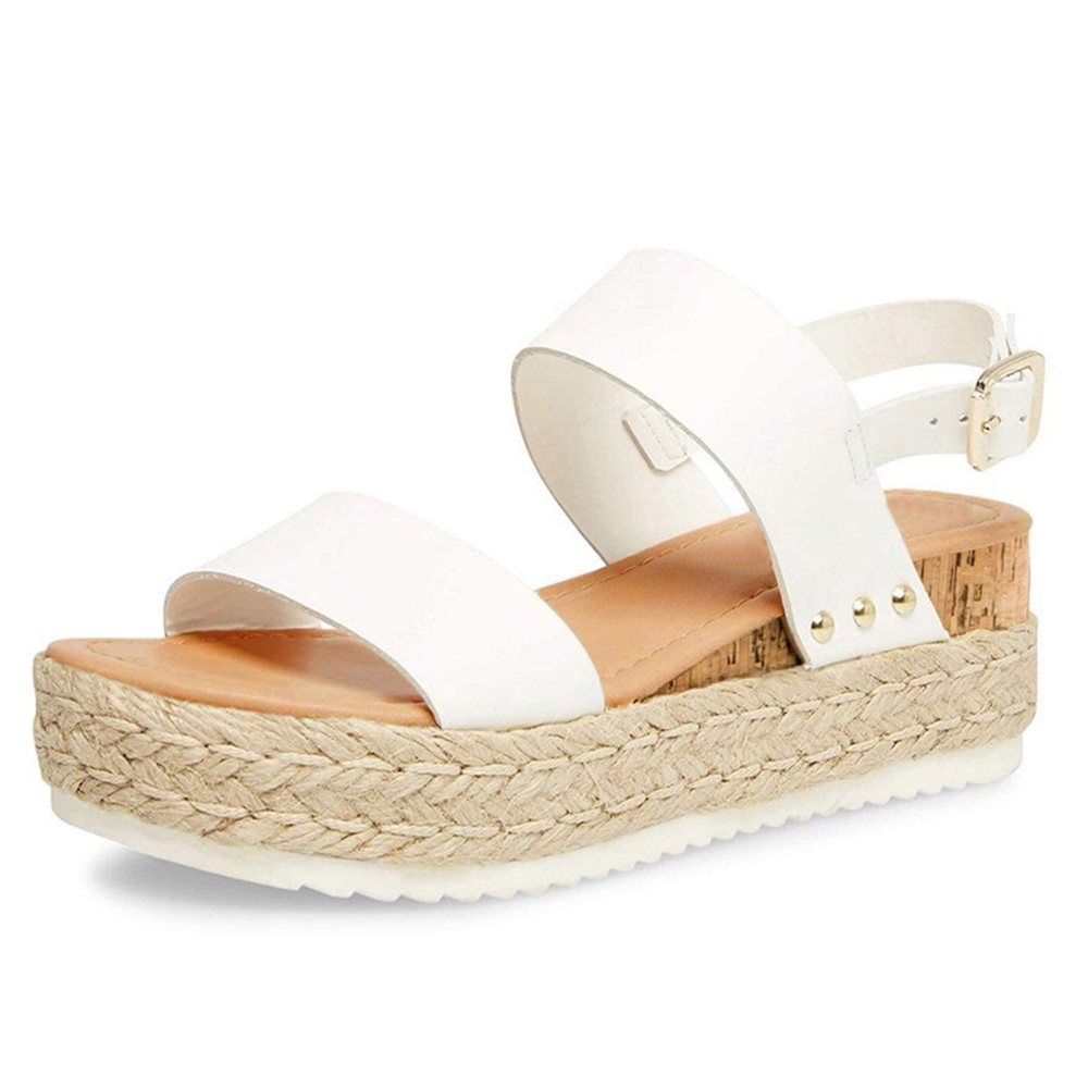 Athlefit Buckle Espadrille Wedge Sandal in White