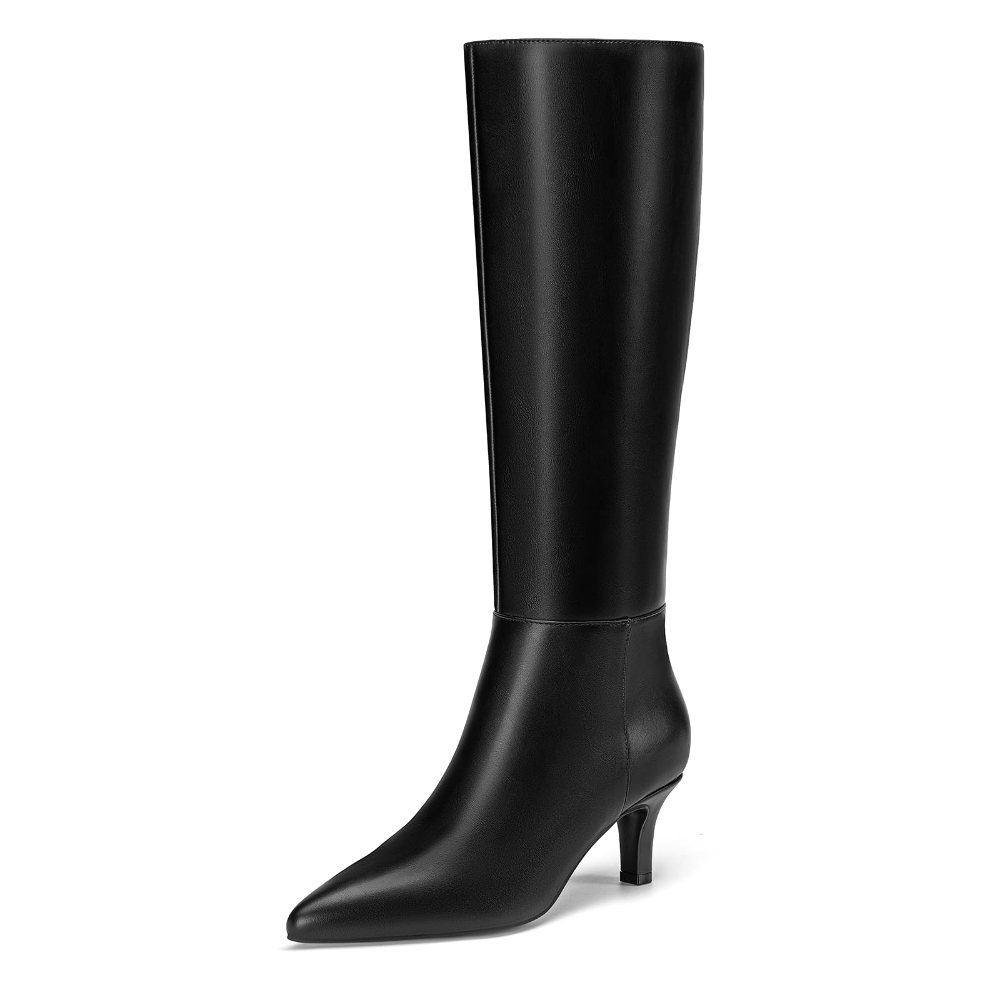 Athlefit Pointed Toe Kitten Heel Tall Boot in Black