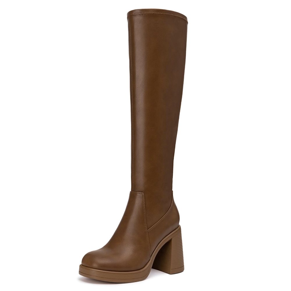 Athlefit Stretch Platform Knee-High Boot in Tan