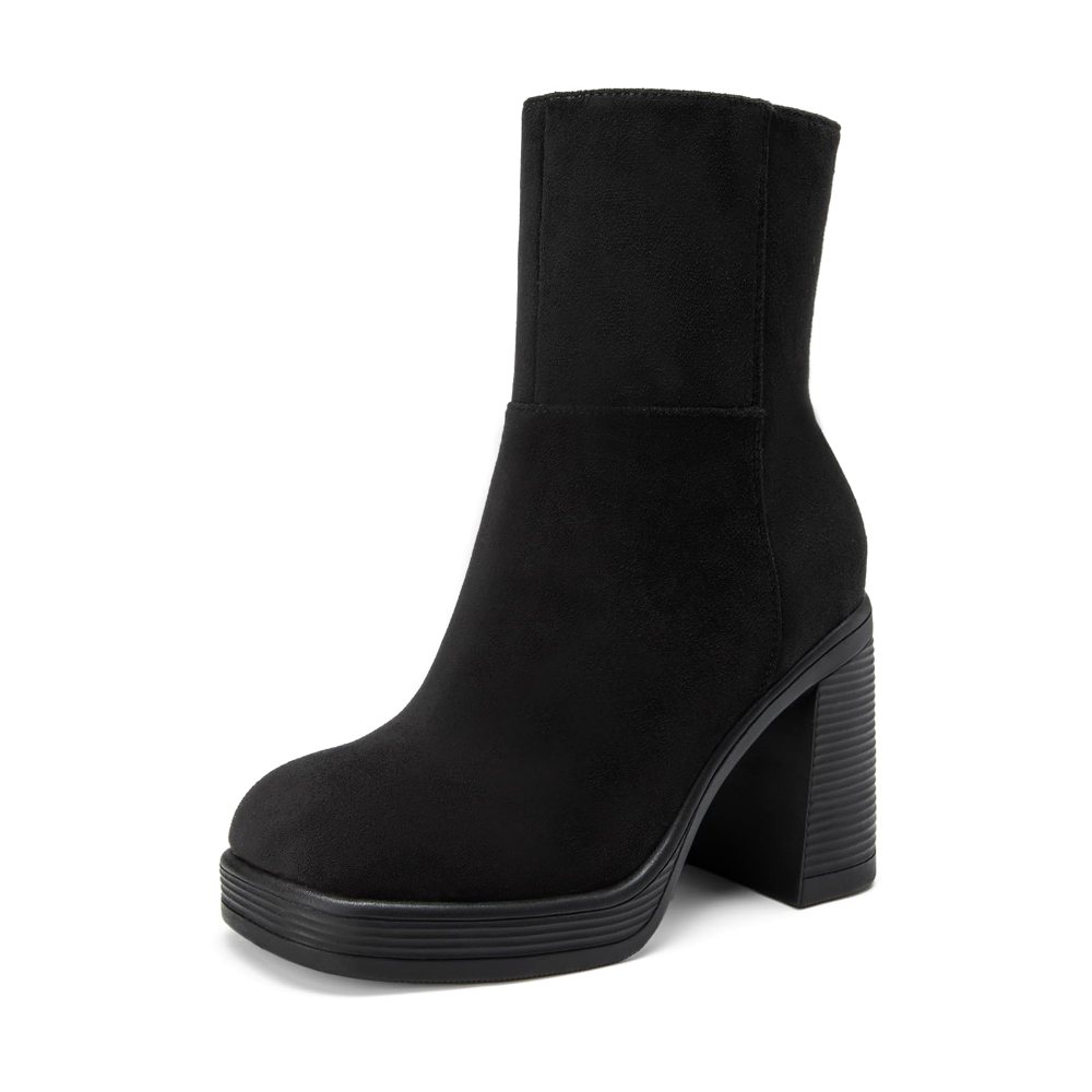 Athlefit High Block Heel Platform Ankle Boot in Black Suede