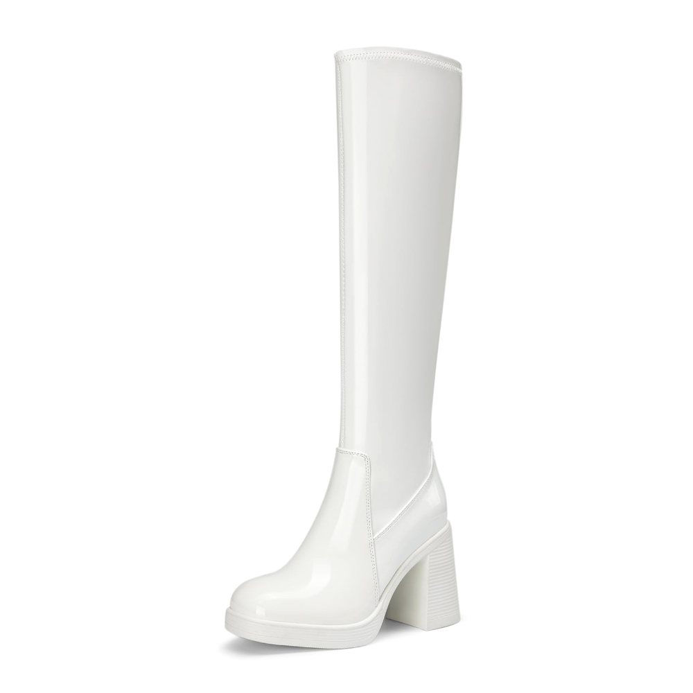 Athlefit Stretch Platform Knee-High Boot in White Patent