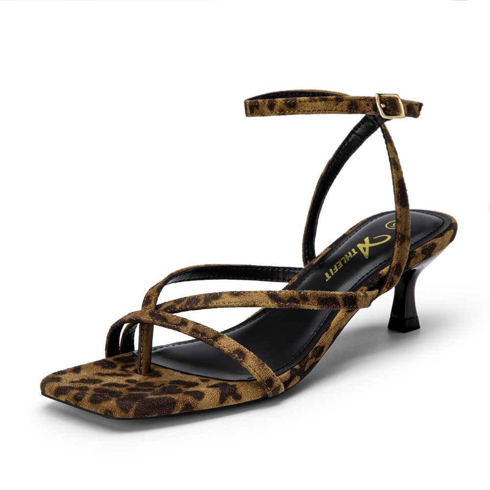 Athlefit Ankle Strap Thong Kitten Heel in Leopard