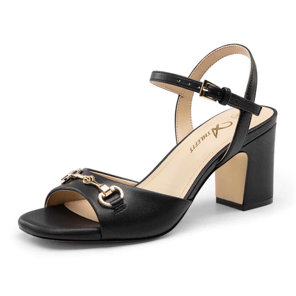 Athlefit Ankle Strap Chunky Heel Sandal in Black