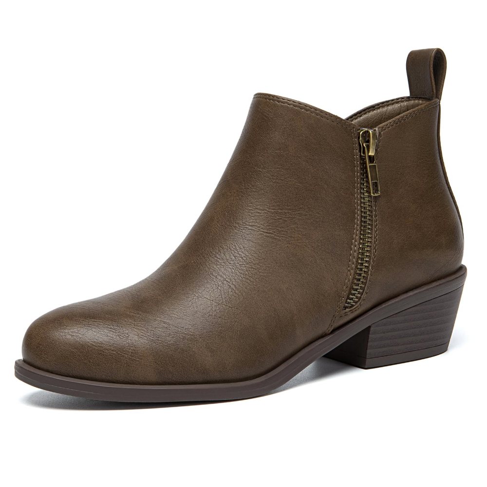 Athlefit Side Zip Low Heel Ankle Boot in Taupe