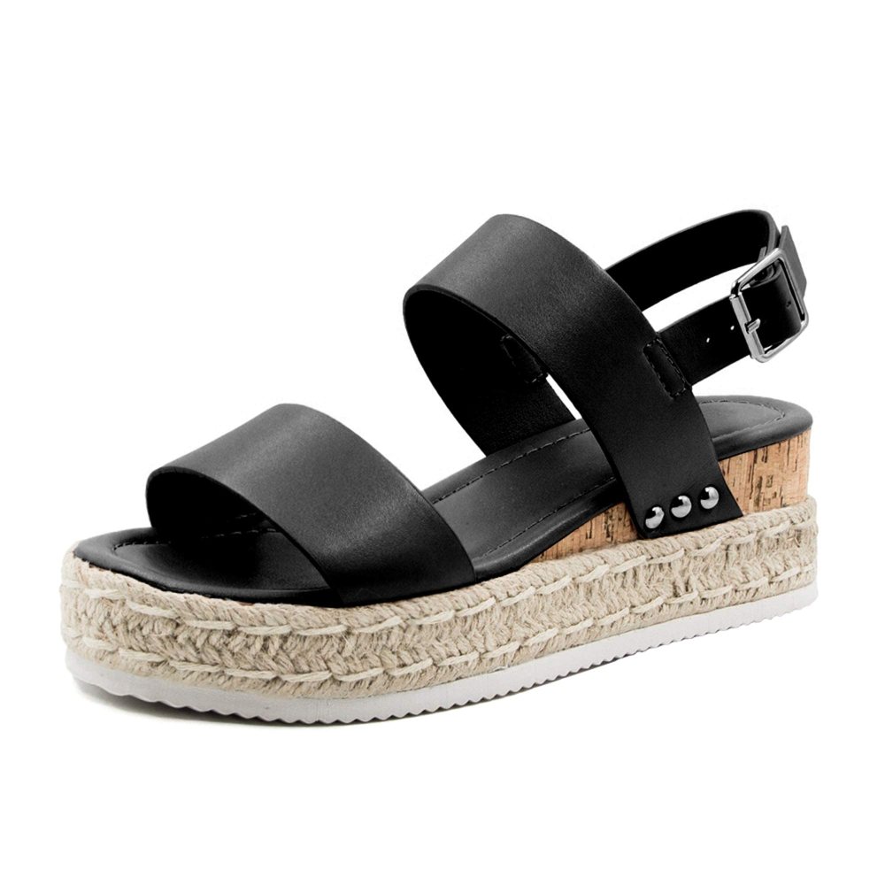 Athlefit Buckle Espadrille Wedge Sandal in Black
