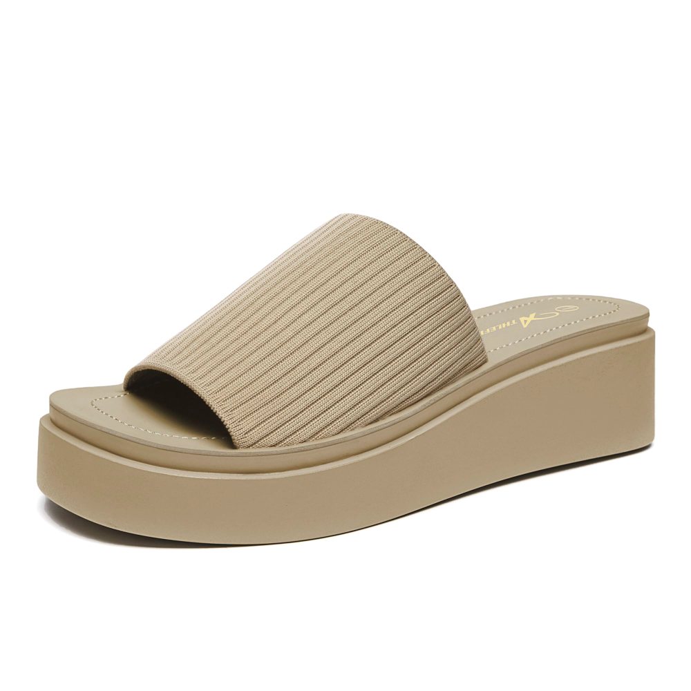 Athlefit Knit Strap Flatform Slide in Taupe