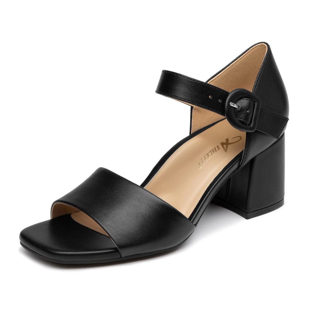Athlefit Arch Support Low Block Heel Sandal in Black
