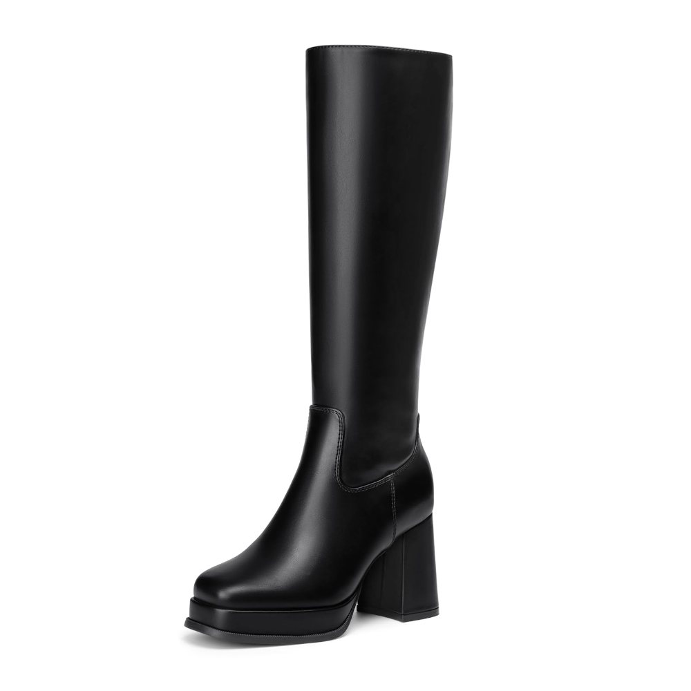 Athlefit Square Toe Platform Tall Boot in Black