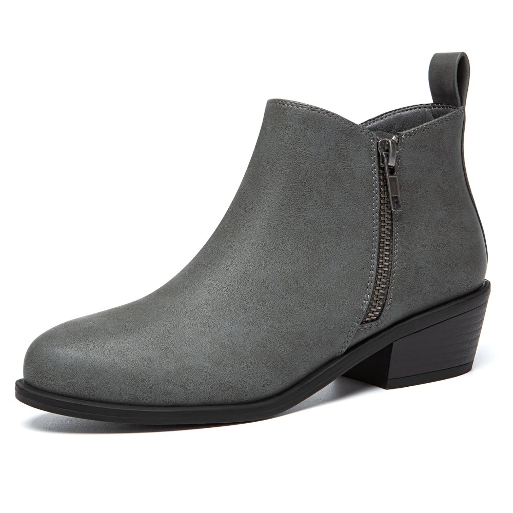 Athlefit Side Zip Low Heel Ankle Boot in Grey