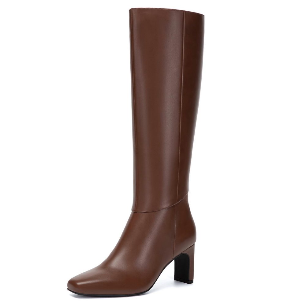 Athlefit Wide Calf Square Toe Knee-High Boot in Brown