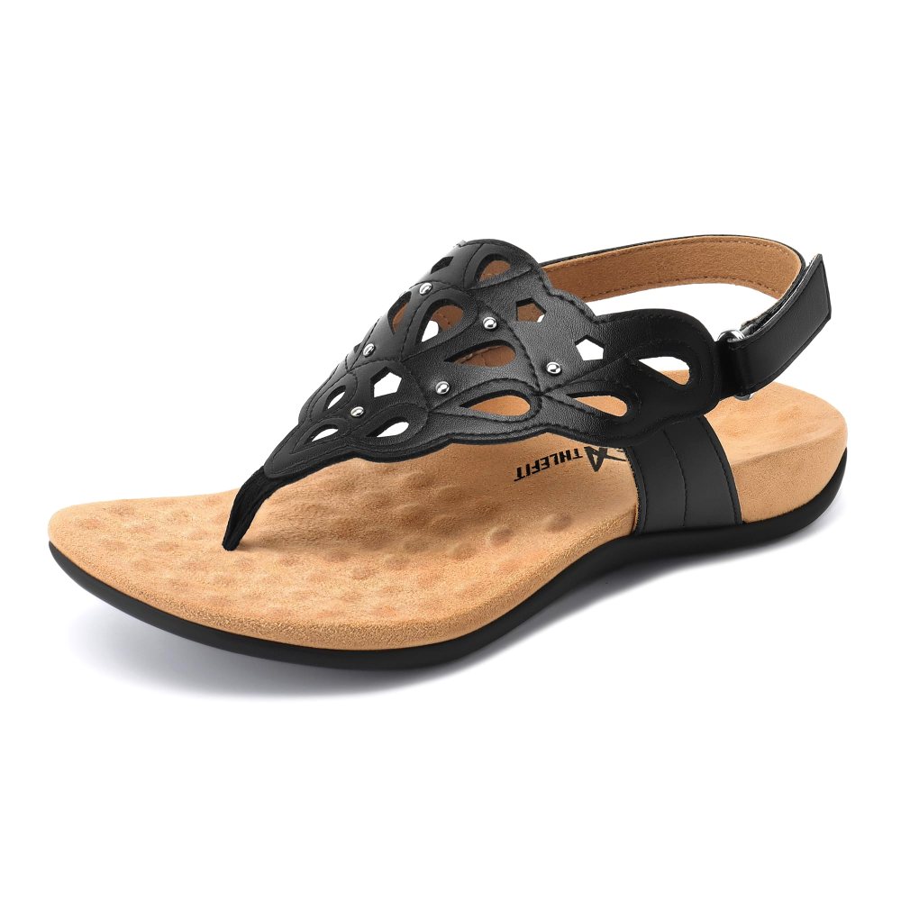 Athlefit Arch Support Cutout Thong Sandal in Black