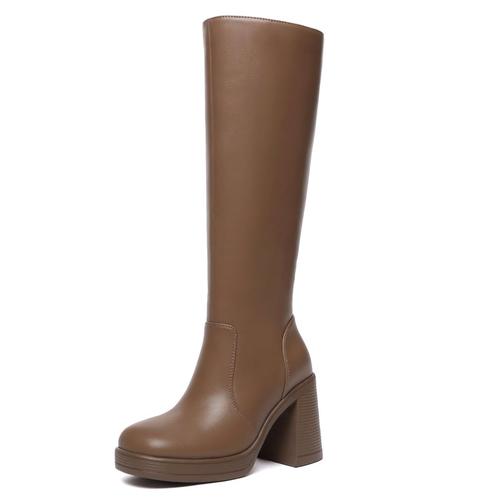 Athlefit Wide Calf Platform Knee-High Boot in Tan
