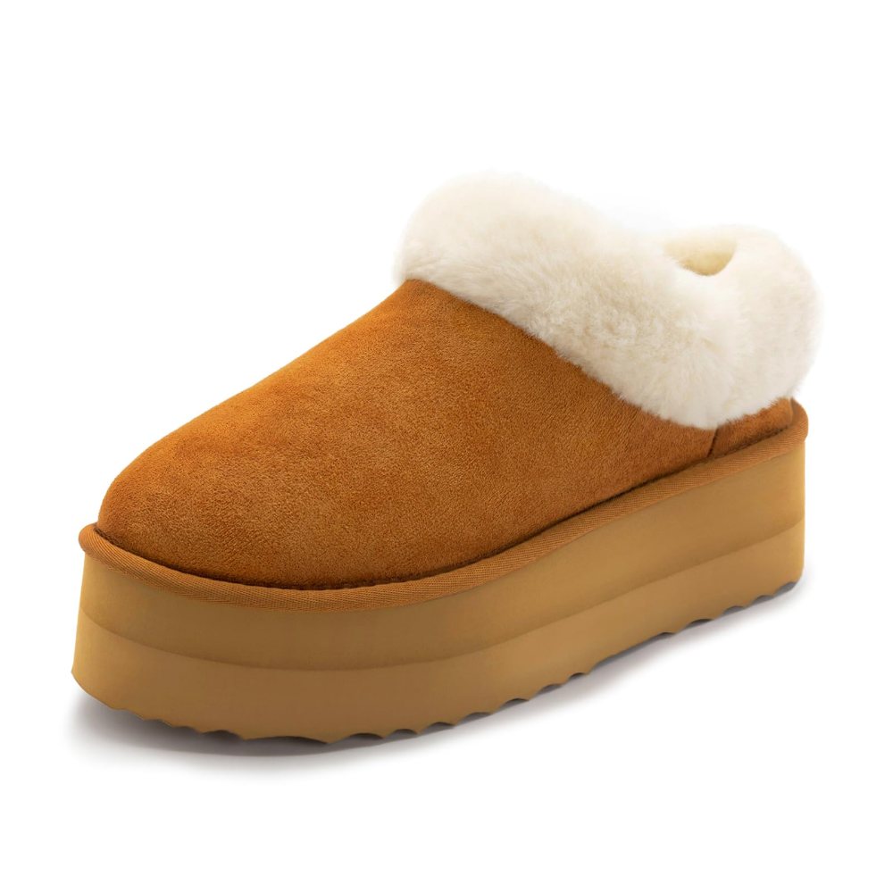 Athlefit Faux Fur Platform Slipper in Chestnut