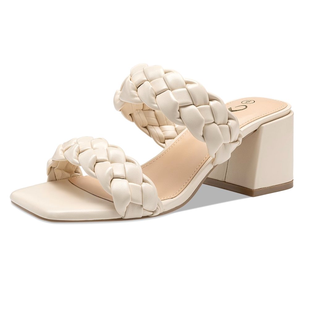 Athlefit Braided Low Block Heel Sandal in Beige