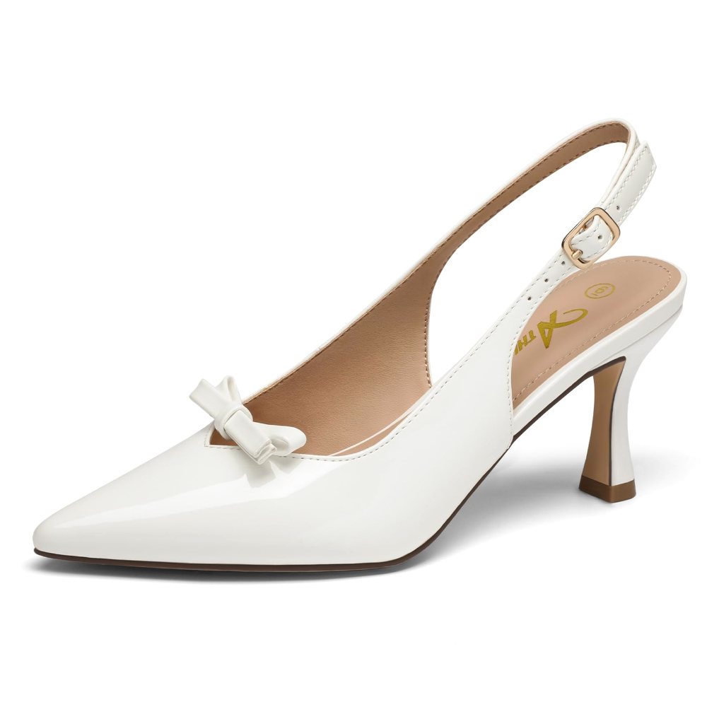Athlefit Bow Slingback Pump in White Patent
