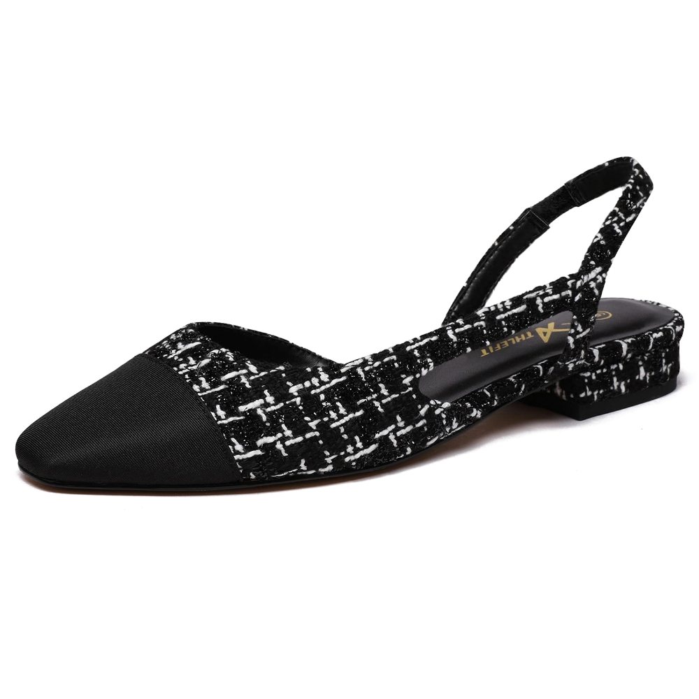 Athlefit Cap Toe Slingback Flat in Black White Thread