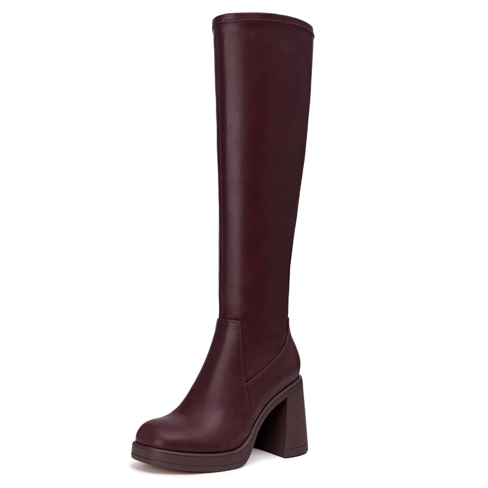 Athlefit Stretch Platform Knee-High Boot in Burgundy